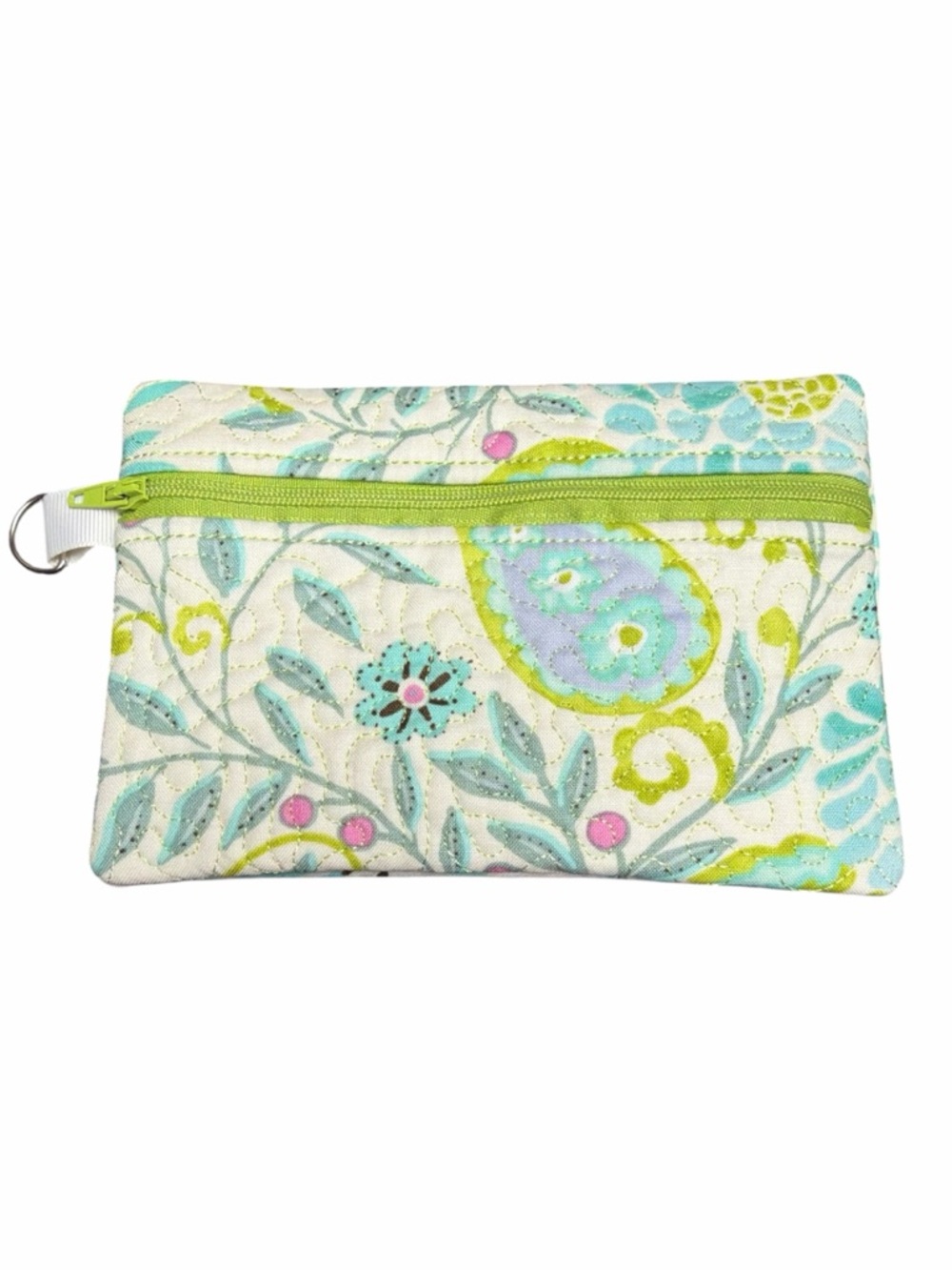 Hand Crafted Zipper Pouch Floral Blue and Green Zipper Wallet - Picture 10 of 11